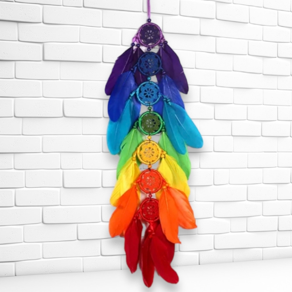 7 Tiered Boho Style Bright Rainbow Colored Feathered Dream Catcher,Pride